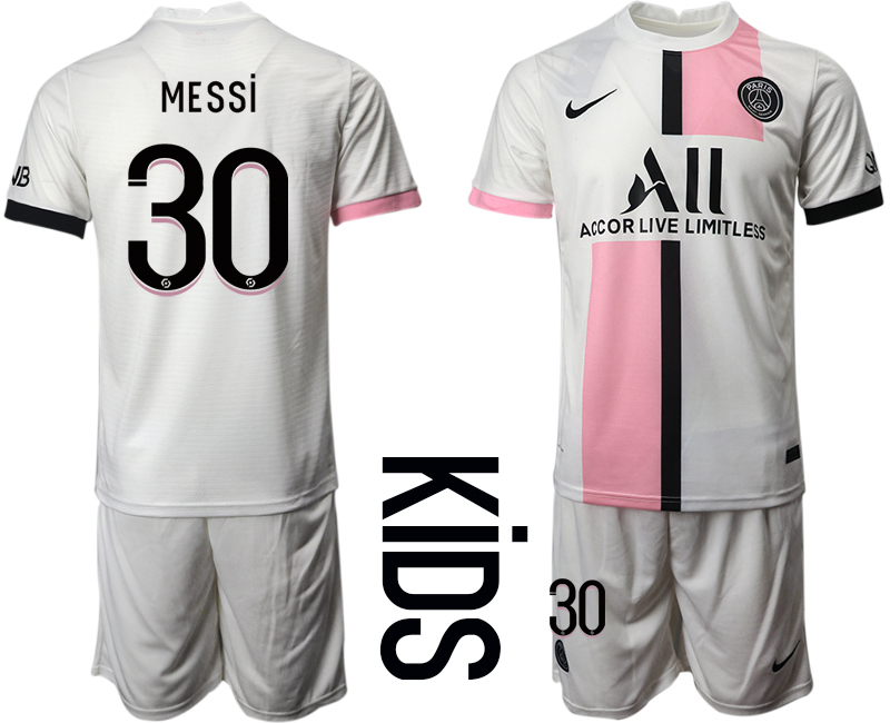 Youth 2021-2022 Club Paris St German away white #30 Soccer Jersey->youth soccer jersey->Youth Jersey